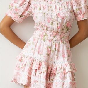 COPY - LoveShackFancy Pink and White Smocked Tiered Sundress